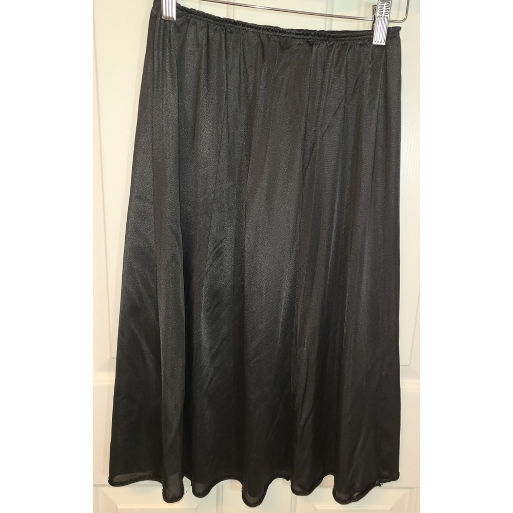 Vtg 100% Nylon Half Slip Black Sz Med Elastic Waist (Stretch to 38 in) 25"‎ Long